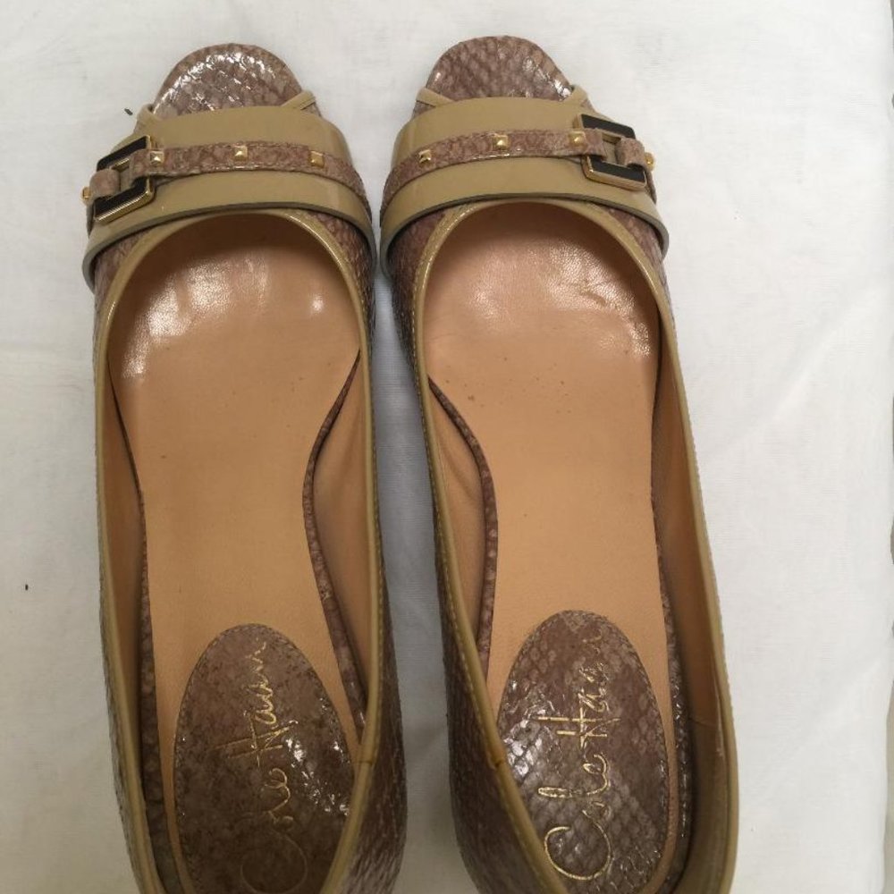 Cole Haan - Leather Snake Skin Peep Toe
